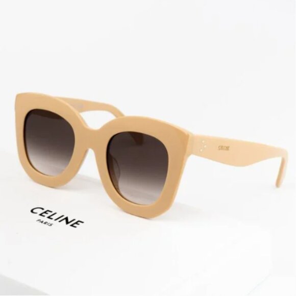 NEW CELINE WOMEN SQUARE SUNGLASSES CELINE CL4005FN 57Z BEIGE VIOLET EYEWEAR - Picture 1 of 5